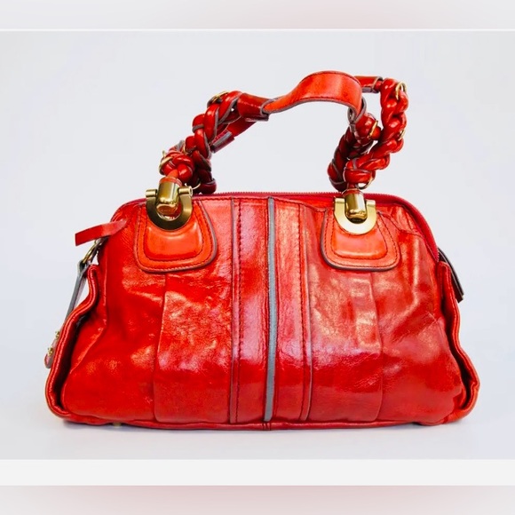 Chloe Handbags - Chloe Burnt Orange Leather Satchel with Braided Straps